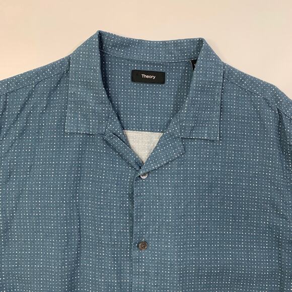 Theory Shirt Mens XL Chalkboard Linen Blend Daze Lanai Printed Short Sleeve - Picture 3 of 10